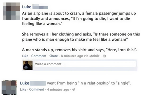 The worst (and funniest) Facebook statuses to read.