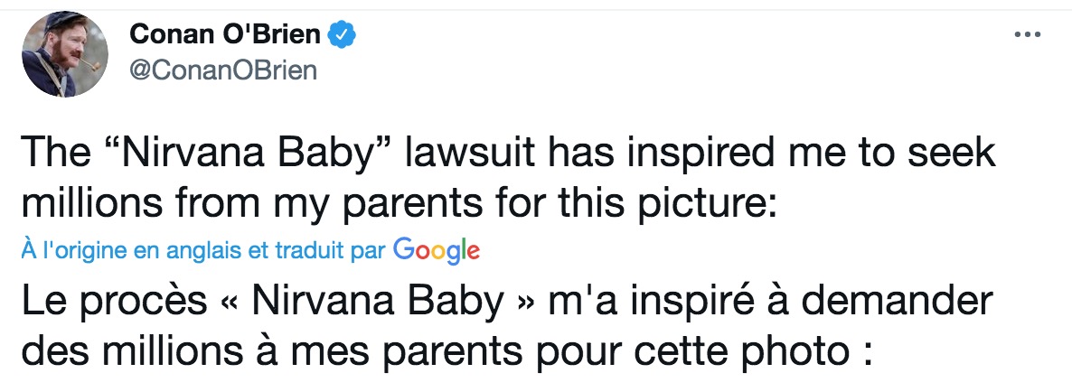Conan O Brien Se Moque Du Bebe De Nirvana En Voulant A La Blague Lui Aussi Faire Une Poursuite